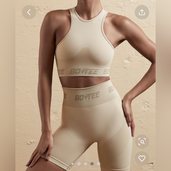 BO+TEE Beige Seamless Sports Bra & Shorts SET NWT S - Picture 2 of 8